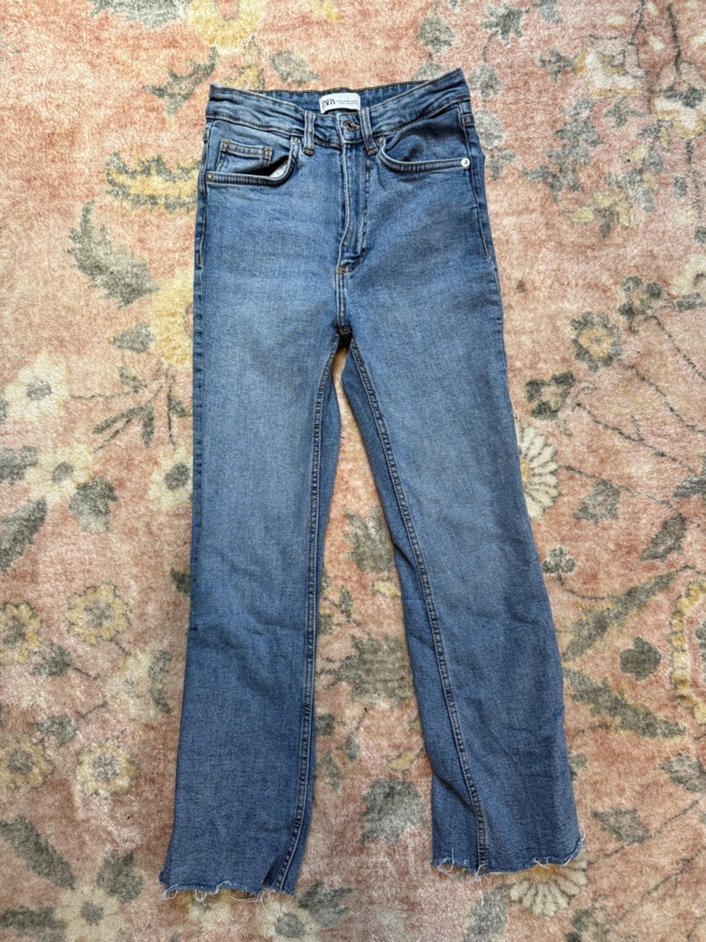 Zara High-Rise Straight Jeans with Raw Hem